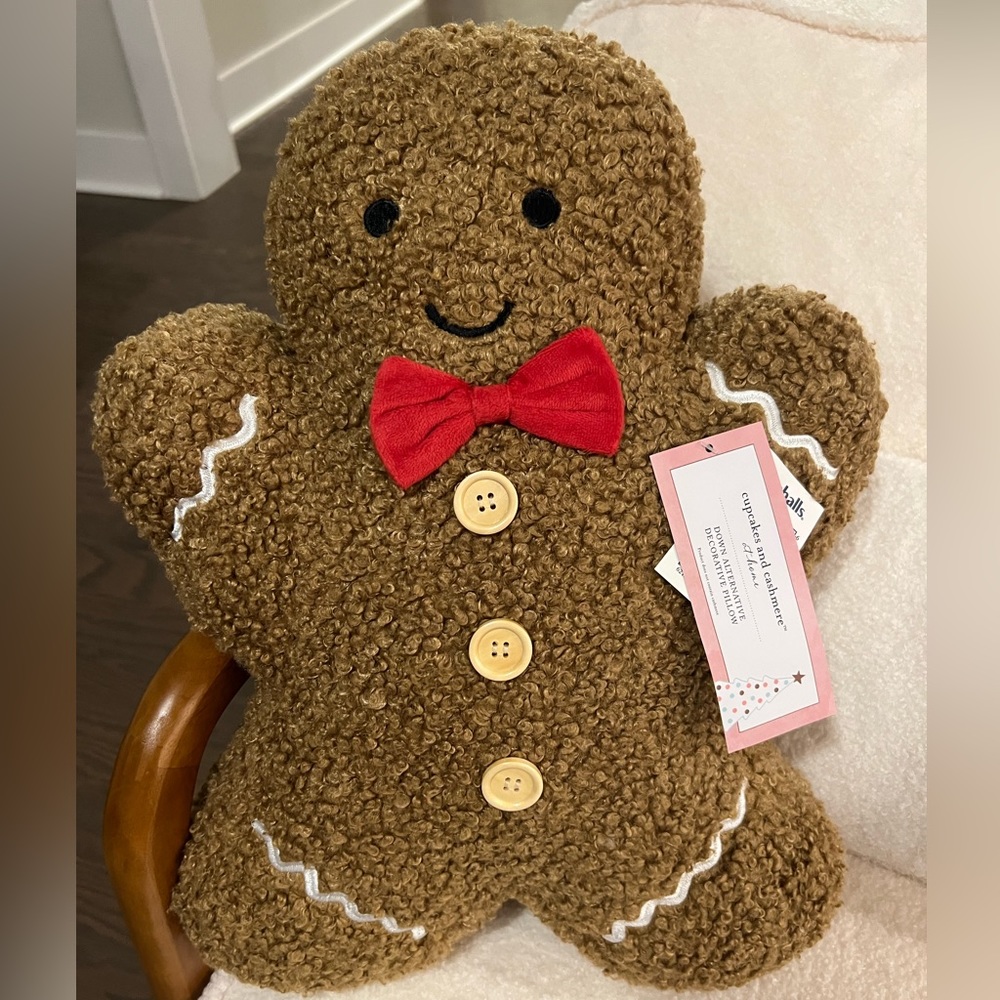 Cupcakes & Cashmere Gingerbread Man Sherpa Decorative Pillow VIRAL TIKTOK